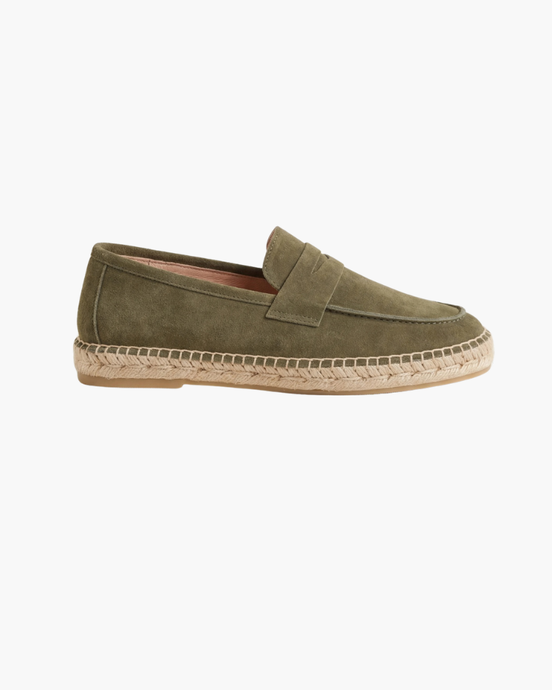 Riviera Espadrille in Olive, premium leather footwear, product view
