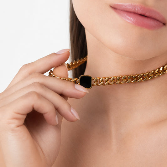 Black Square Curb Chain Necklace