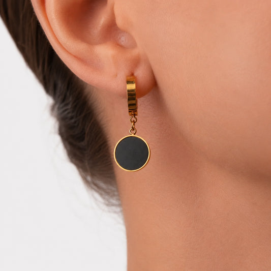 Black Disc Drop Earrings