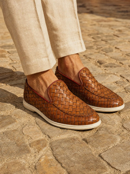 Sorrento Woven Loafer in Cognac, premium leather footwear, product view