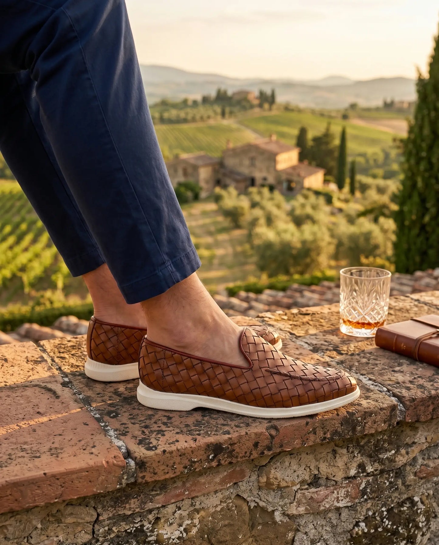 Sorrento Woven Loafer in Cognac, premium leather footwear, product view