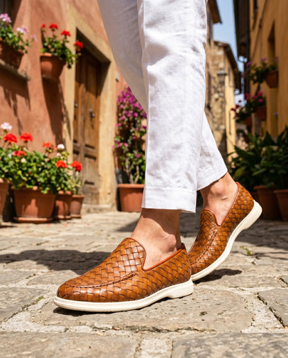 Sorrento Woven Loafer in Cognac, premium leather footwear, product view