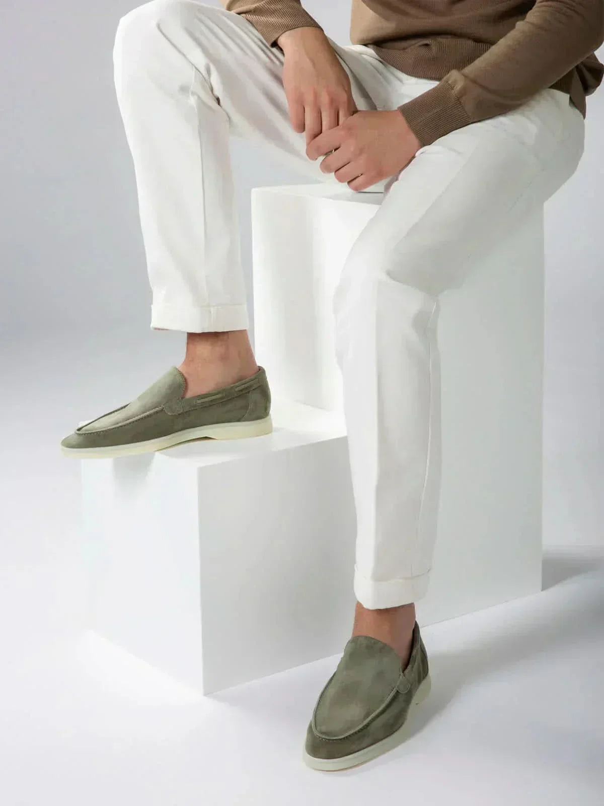 Classic Suède Loafer in Olive, premium leather footwear, product view